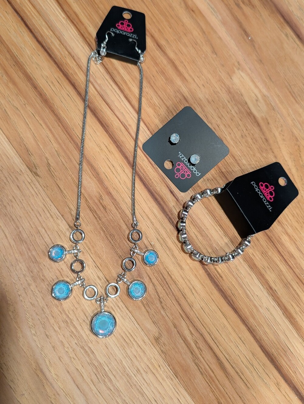 Paparazzi Silver Necklace Set with Pale Blue Cabochons